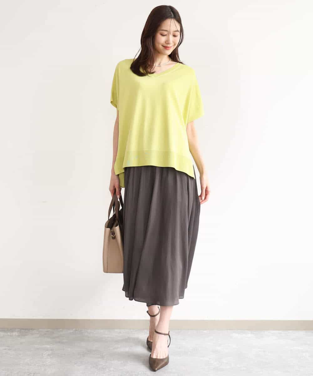 FOFHD60130 MK MICHEL KLEIN(MK ミッシェルクラン) [UVカット/接触冷感/洗える]Vネックニットプルオーバー レモンイエロー