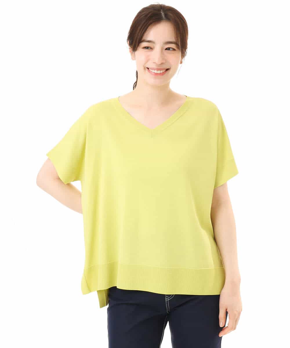 FOFHD60130 MK MICHEL KLEIN(MK ミッシェルクラン) [UVカット/接触冷感/洗える]Vネックニットプルオーバー レモンイエロー