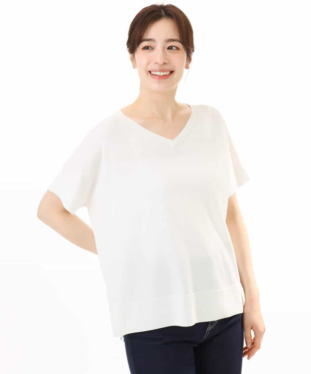 FOFHD60130 MK MICHEL KLEIN(MK ミッシェルクラン) [UVカット/接触冷感/洗える]Vネックニットプルオーバー レモンイエロー