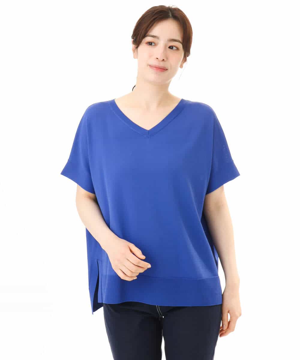 FOFHD60130 MK MICHEL KLEIN(MK ミッシェルクラン) [UVカット/接触冷感/洗える]Vネックニットプルオーバー レモンイエロー