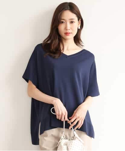 FOFHD60130 MK MICHEL KLEIN [UVカット/接触冷感/洗える]Vネックニットプルオーバー