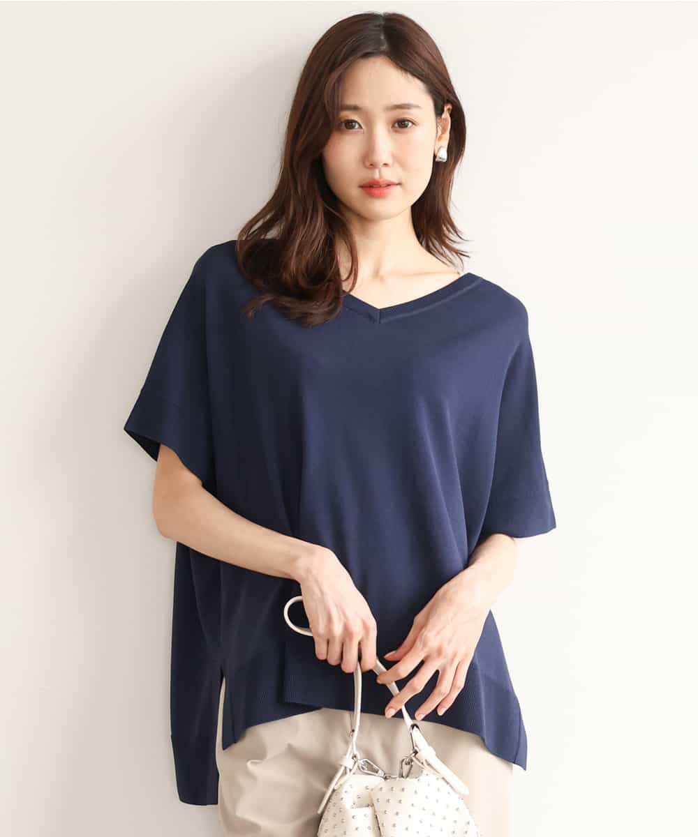 FOFHD60130 MK MICHEL KLEIN(MK ミッシェルクラン) [UVカット/接触冷感/洗える]Vネックニットプルオーバー ネイビー