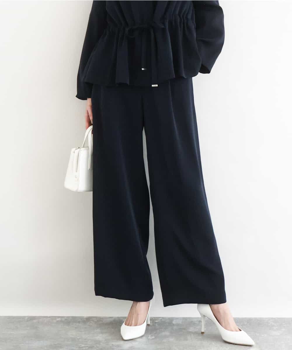 FOLFD24160 MK MICHEL KLEIN(MK ミッシェルクラン) [撥水/防シワ/洗える]共地ベルト付きワイドパンツ ネイビー