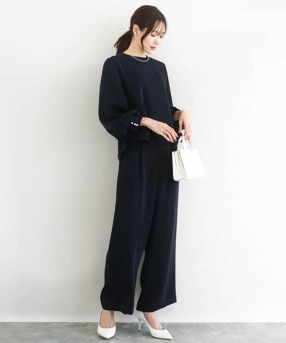 FOLFD24160 MK MICHEL KLEIN(MK ミッシェルクラン) [撥水/防シワ/洗える]共地ベルト付きワイドパンツ ライトグレー