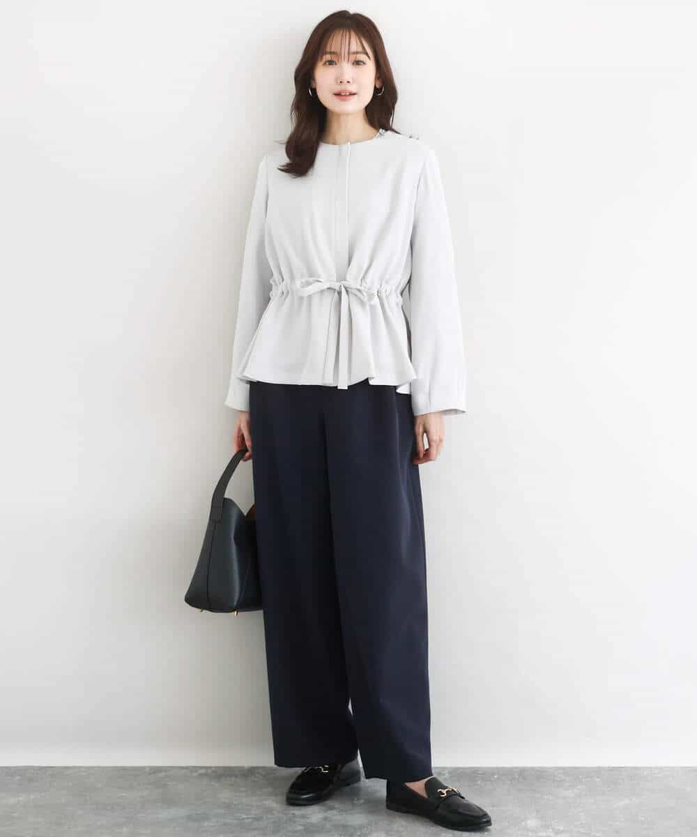 FOLFD24160 MK MICHEL KLEIN(MK ミッシェルクラン) [撥水/防シワ/洗える]共地ベルト付きワイドパンツ ライトグレー
