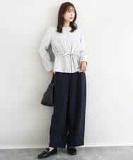 FOLFD24160 MK MICHEL KLEIN(MK ミッシェルクラン) [撥水/防シワ/洗える]共地ベルト付きワイドパンツ ライトグレー
