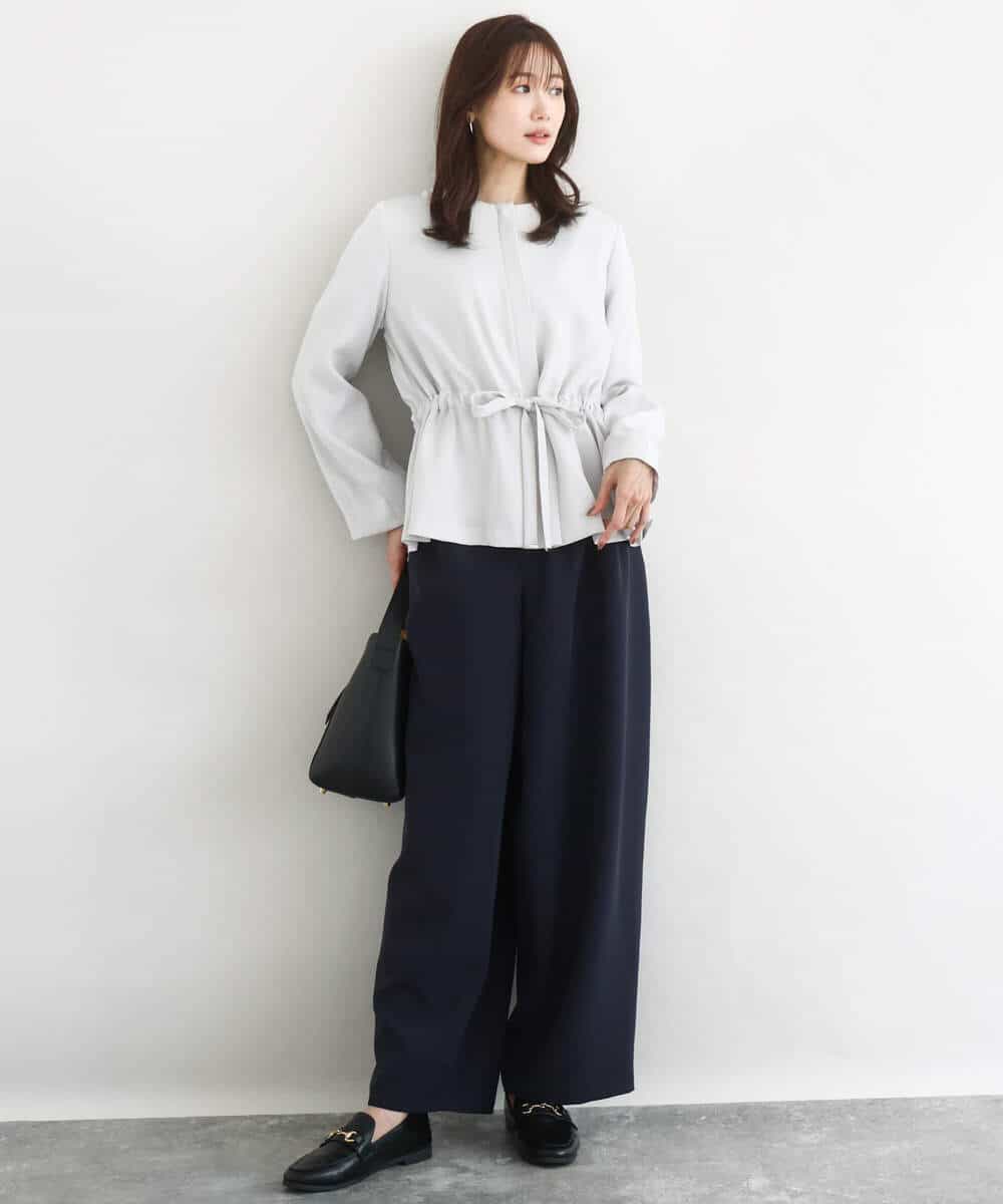 FOLFD24160 MK MICHEL KLEIN(MK ミッシェルクラン) [撥水/防シワ/洗える]共地ベルト付きワイドパンツ ライトグレー
