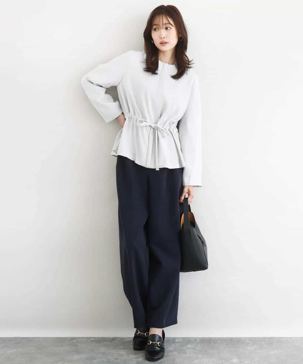 FOLFD24160 MK MICHEL KLEIN(MK ミッシェルクラン) [撥水/防シワ/洗える]共地ベルト付きワイドパンツ ライトグレー