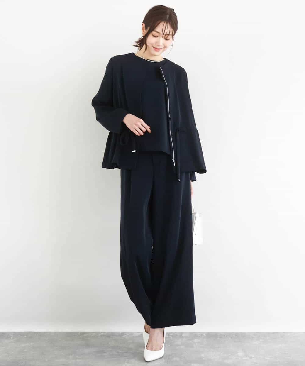 FOLFD24160 MK MICHEL KLEIN(MK ミッシェルクラン) [撥水/防シワ/洗える]共地ベルト付きワイドパンツ ライトグレー