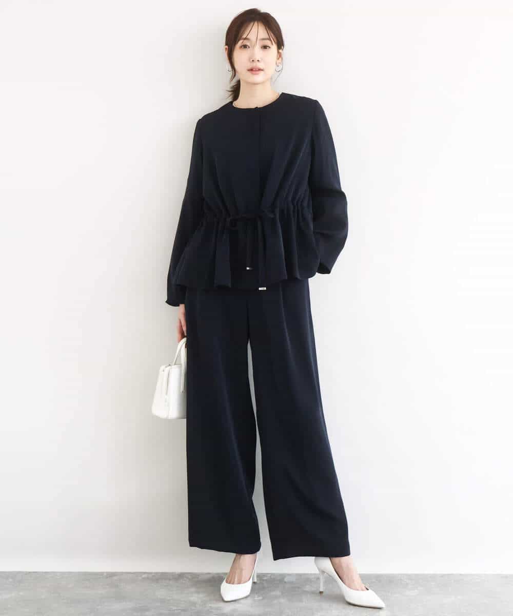 FOLFD24160 MK MICHEL KLEIN(MK ミッシェルクラン) [撥水/防シワ/洗える]共地ベルト付きワイドパンツ ライトグレー