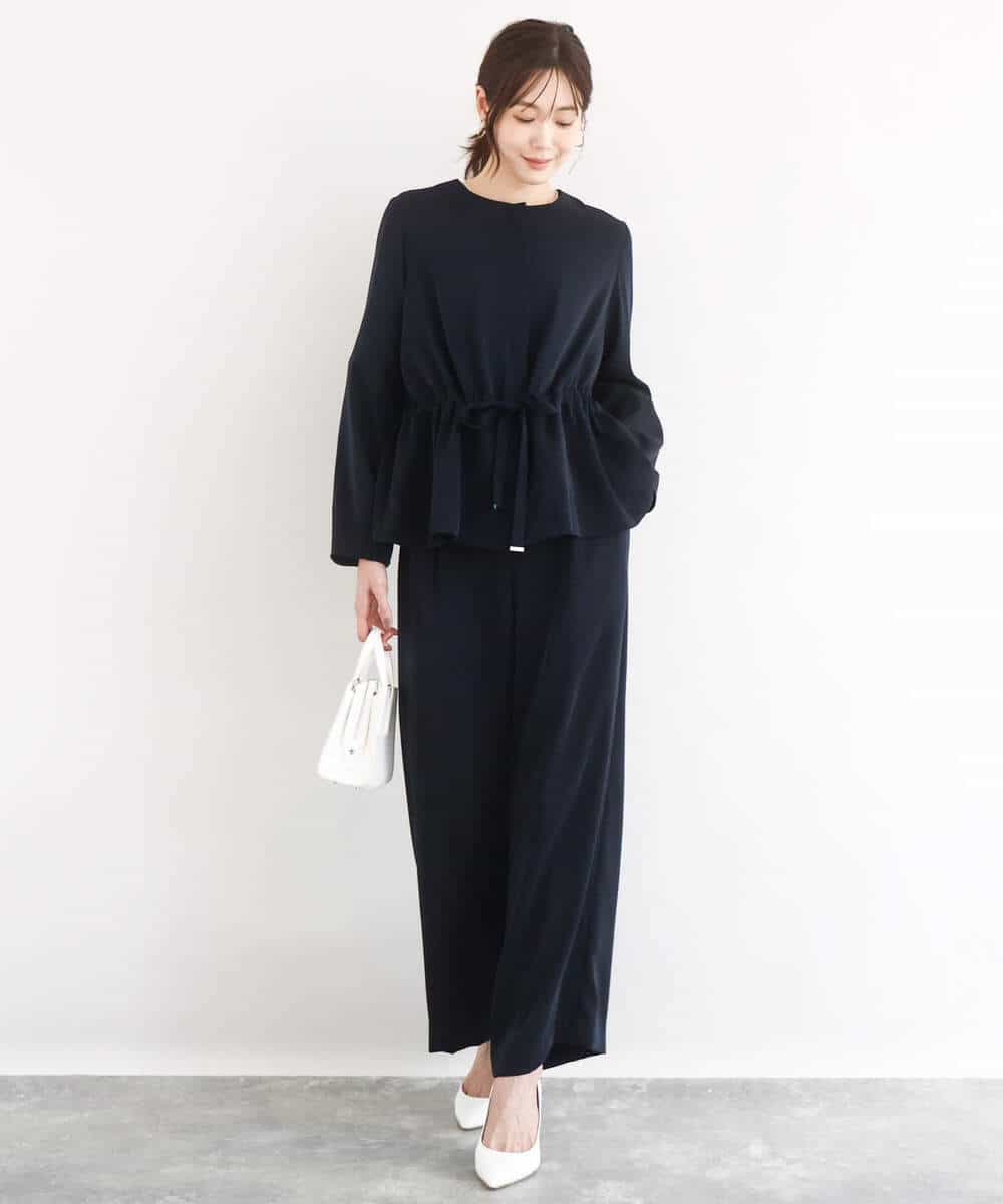 FOLFD24160 MK MICHEL KLEIN(MK ミッシェルクラン) [撥水/防シワ/洗える]共地ベルト付きワイドパンツ ライトグレー