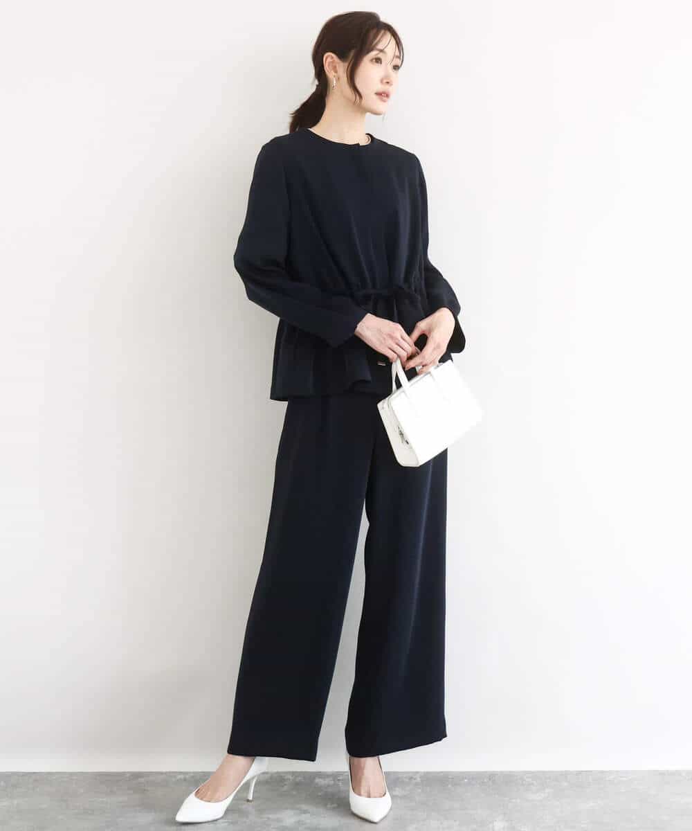 FOLFD24160 MK MICHEL KLEIN(MK ミッシェルクラン) [撥水/防シワ/洗える]共地ベルト付きワイドパンツ ライトグレー