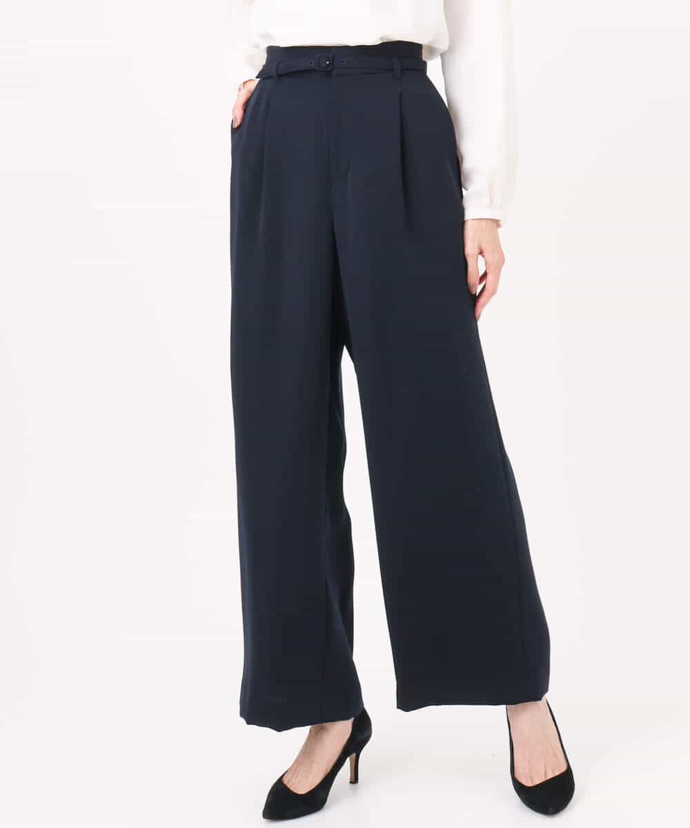 FOLFD24160 MK MICHEL KLEIN(MK ミッシェルクラン) [撥水/防シワ/洗える]共地ベルト付きワイドパンツ ライトグレー