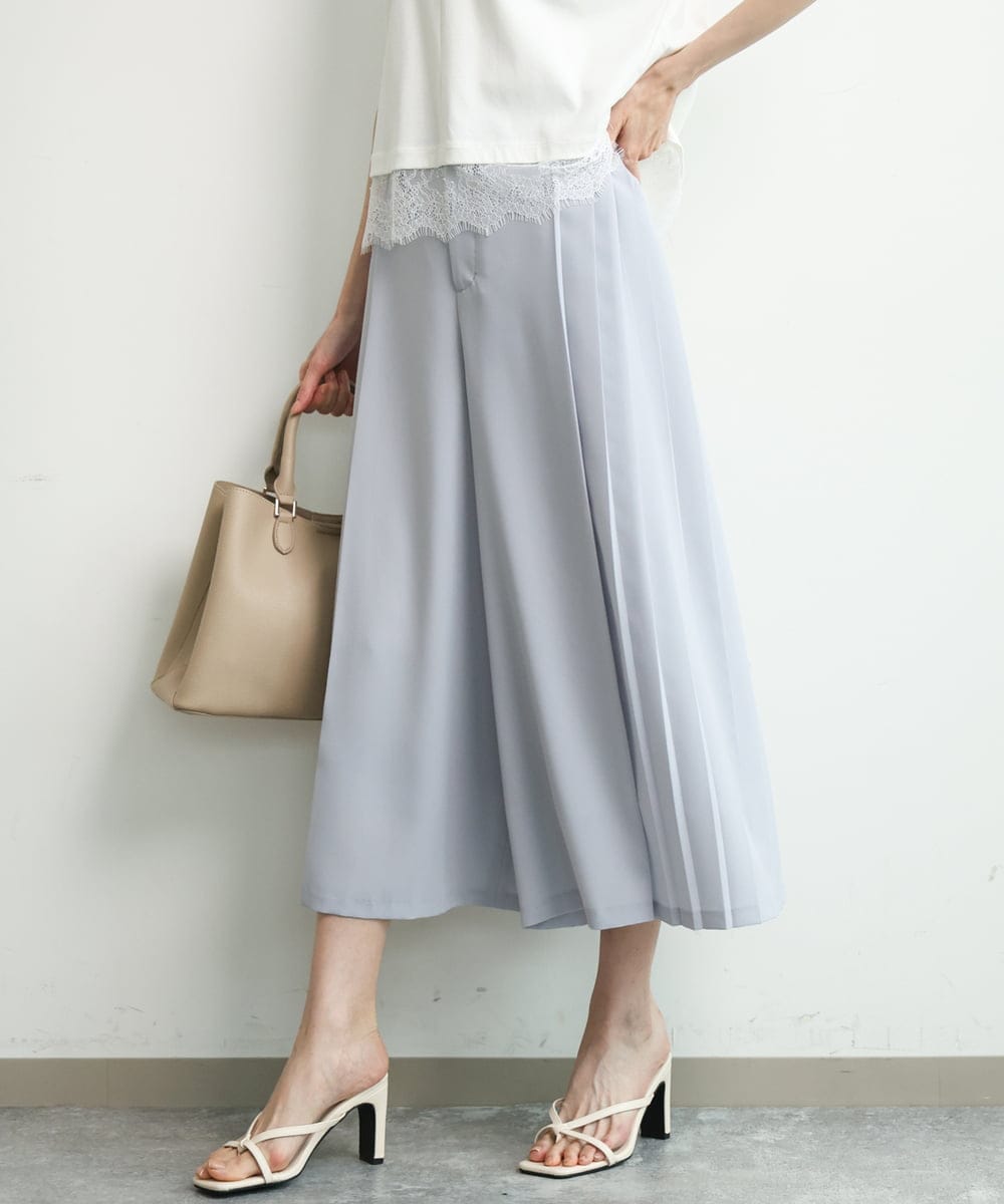 FOLGD26170 MK MICHEL KLEIN(MK ミッシェルクラン) [洗える]サイドプリーツガウチョパンツ ネイビー