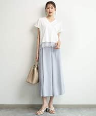 FOLGD26170 MK MICHEL KLEIN(MK ミッシェルクラン) [洗える]サイドプリーツガウチョパンツ ネイビー