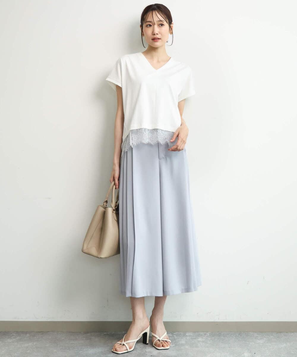 FOLGD26170 MK MICHEL KLEIN(MK ミッシェルクラン) [洗える]サイドプリーツガウチョパンツ ネイビー
