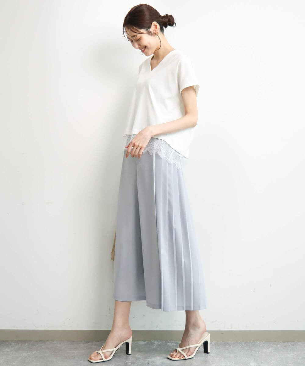 FOLGD26170 MK MICHEL KLEIN(MK ミッシェルクラン) [洗える]サイドプリーツガウチョパンツ ネイビー