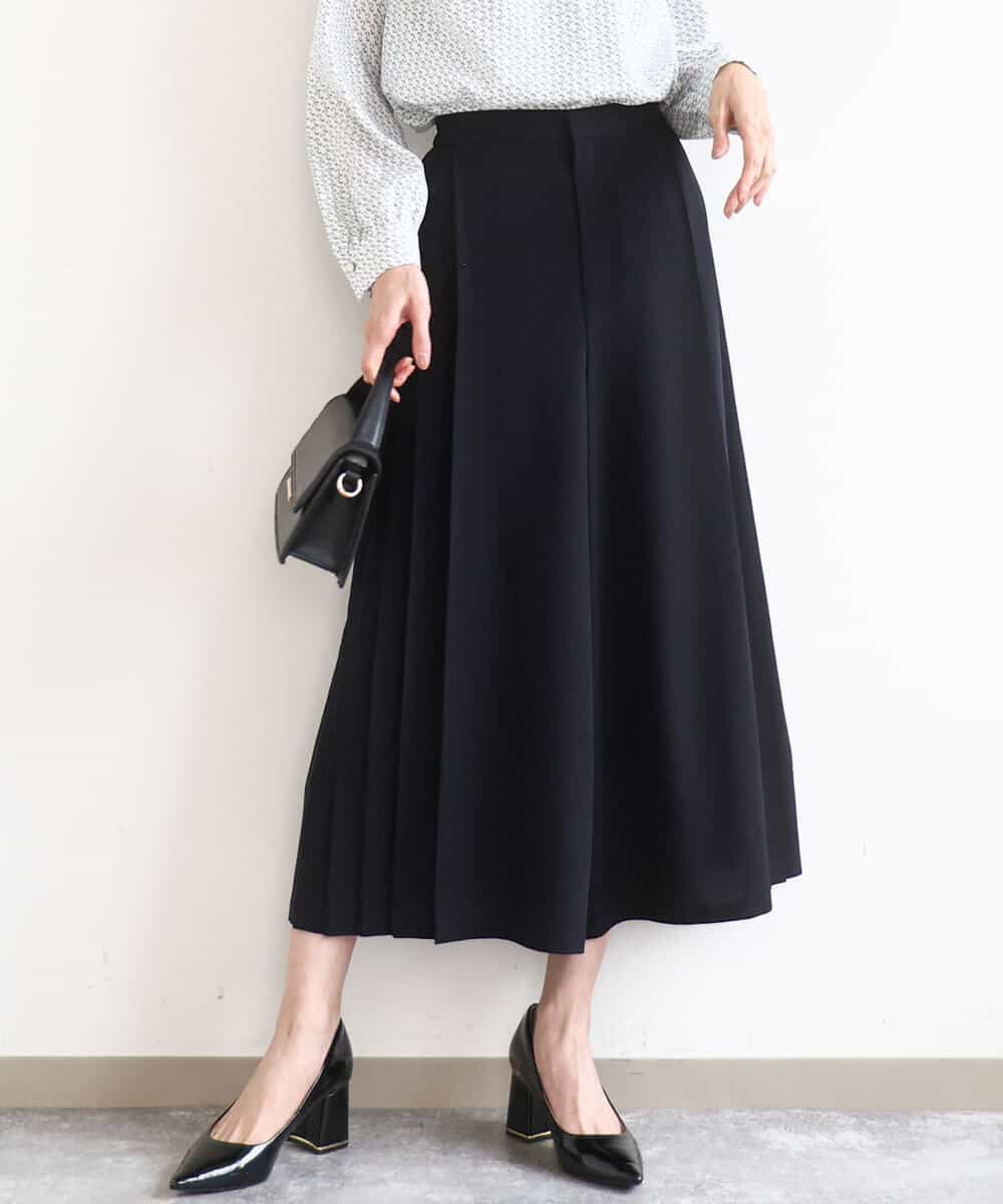 FOLGD26170 MK MICHEL KLEIN(MK ミッシェルクラン) [洗える]サイドプリーツガウチョパンツ ネイビー