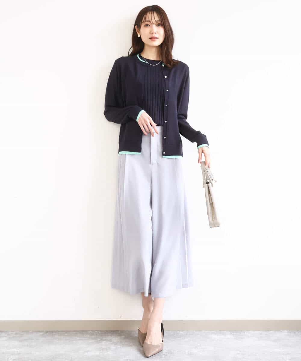 FOLGD26170 MK MICHEL KLEIN(MK ミッシェルクラン) [洗える]サイドプリーツガウチョパンツ ネイビー