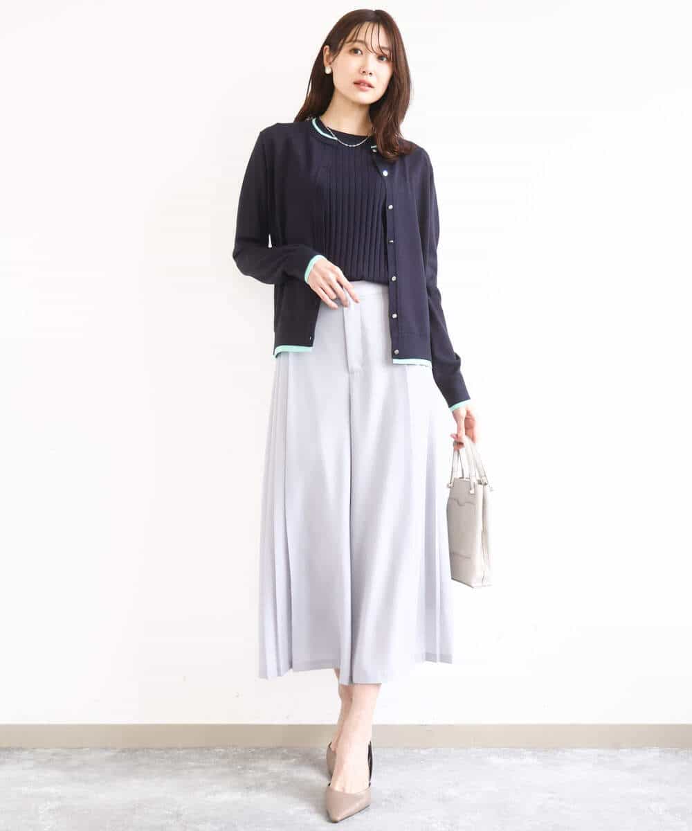 FOLGD26170 MK MICHEL KLEIN(MK ミッシェルクラン) [洗える]サイドプリーツガウチョパンツ ネイビー