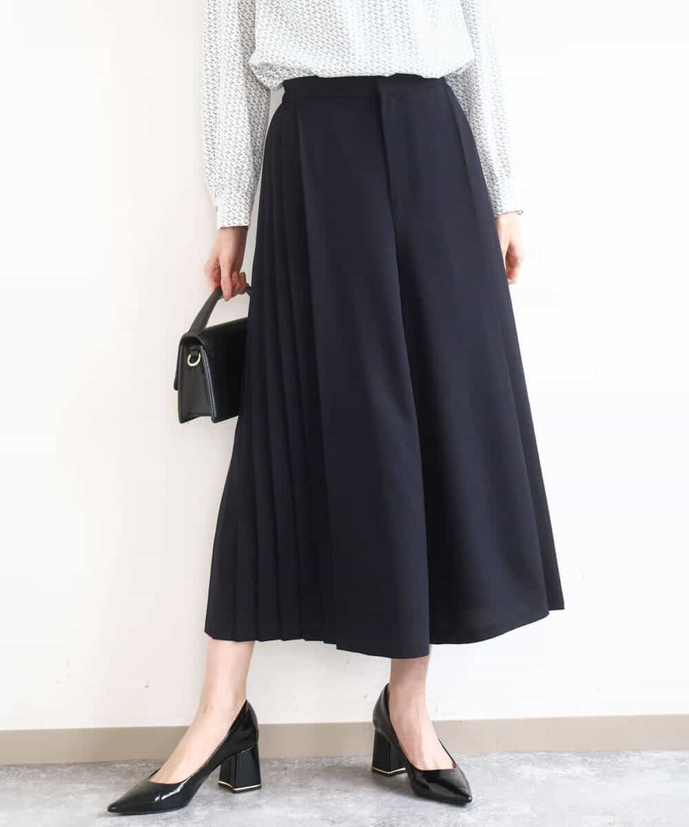 FOLGD26170 MK MICHEL KLEIN(MK ミッシェルクラン) [洗える]サイドプリーツガウチョパンツ ネイビー