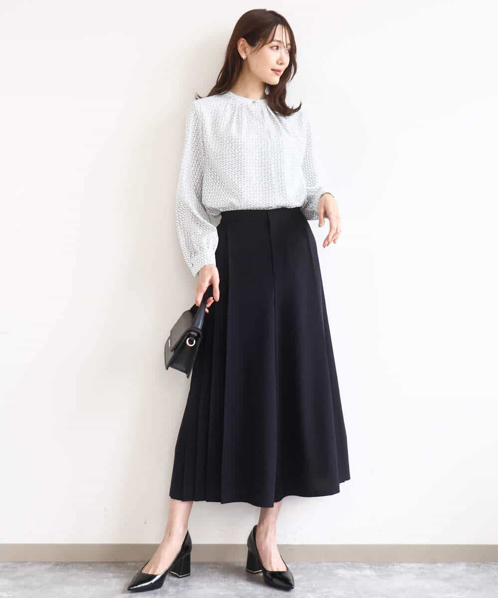 FOLGD26170 MK MICHEL KLEIN(MK ミッシェルクラン) [洗える]サイドプリーツガウチョパンツ ネイビー