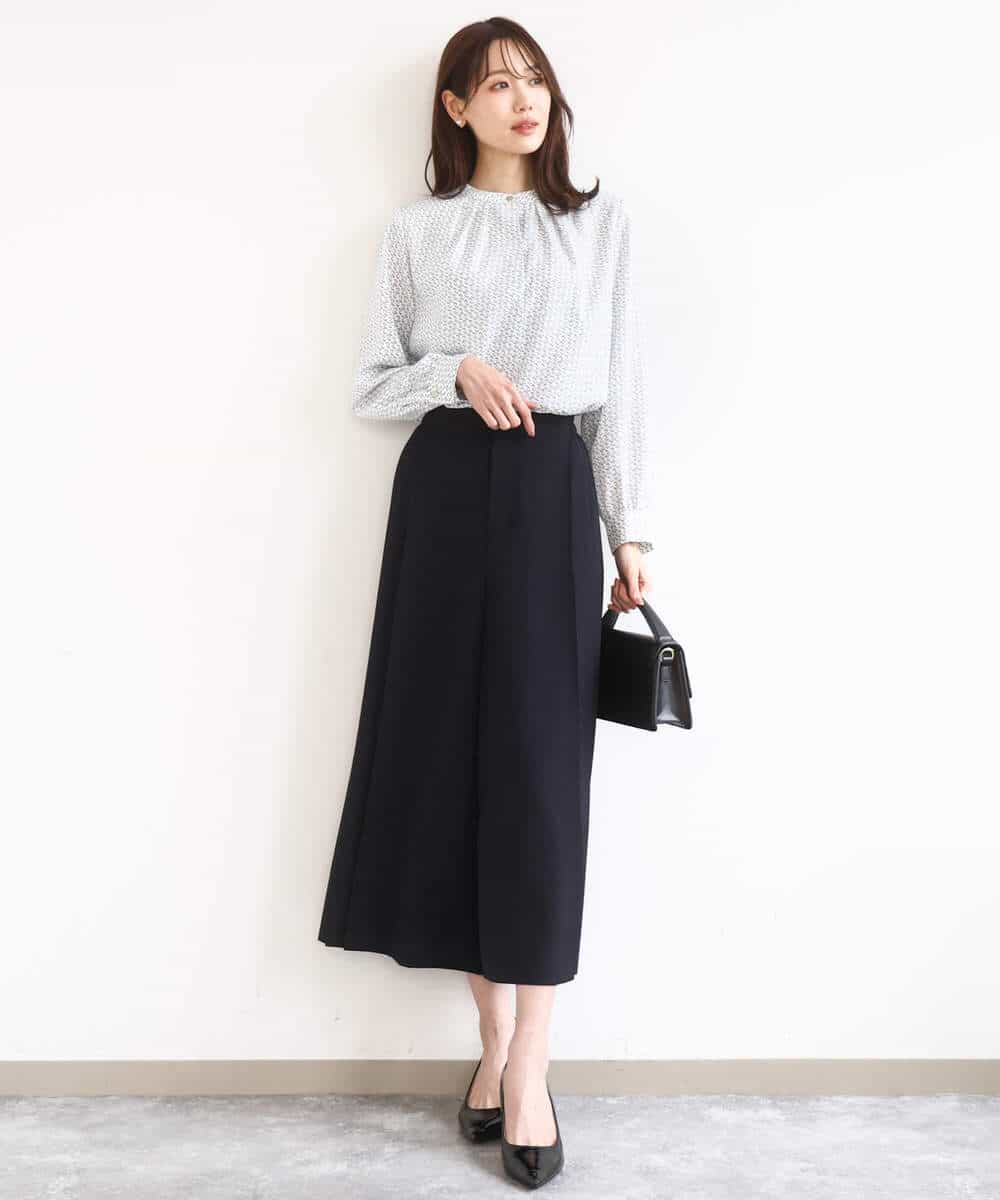 FOLGD26170 MK MICHEL KLEIN(MK ミッシェルクラン) [洗える]サイドプリーツガウチョパンツ ネイビー