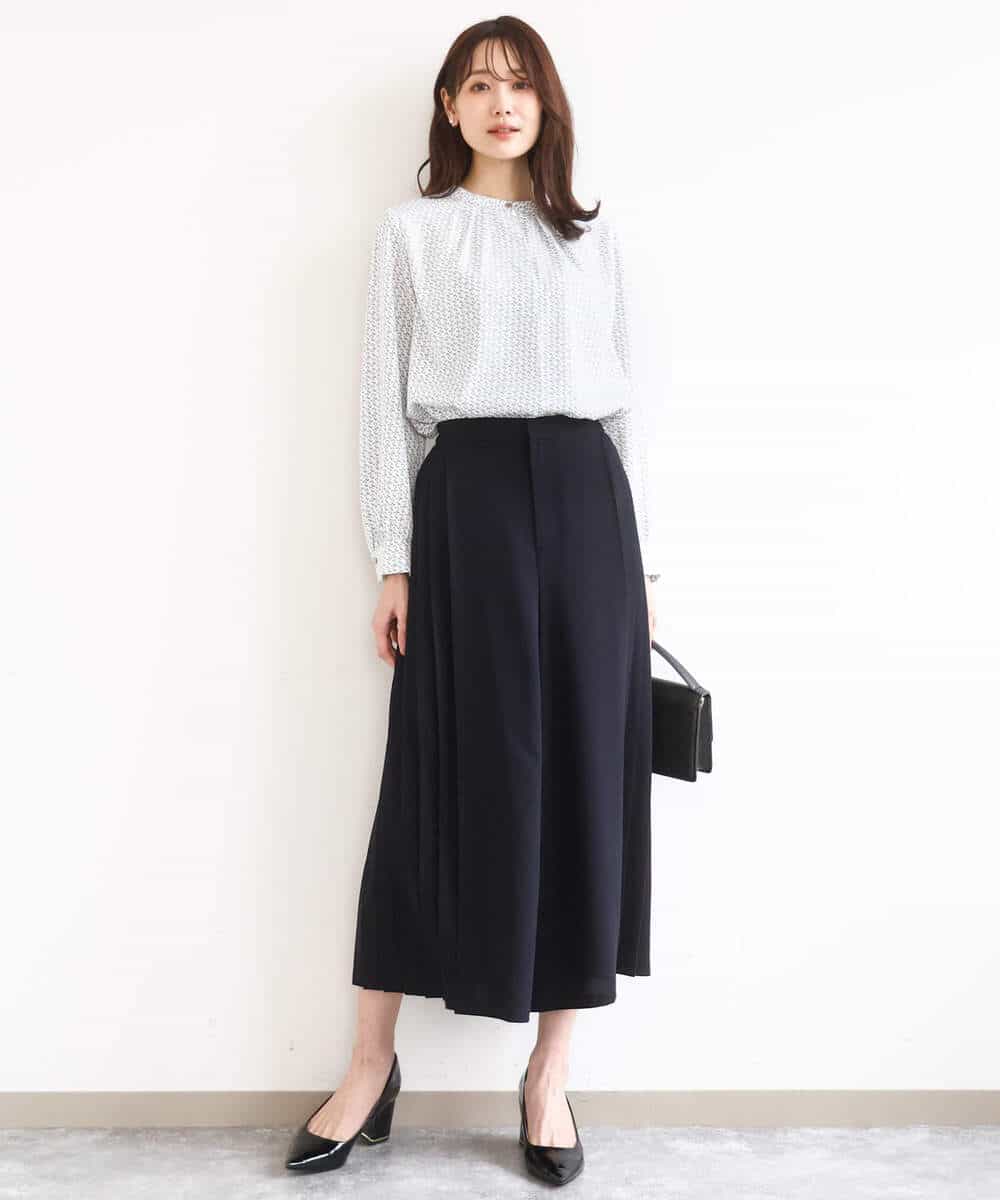 FOLGD26170 MK MICHEL KLEIN(MK ミッシェルクラン) [洗える]サイドプリーツガウチョパンツ ネイビー