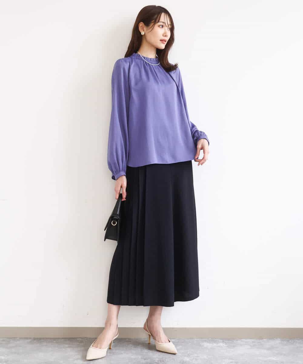 FOLGD26170 MK MICHEL KLEIN(MK ミッシェルクラン) [洗える]サイドプリーツガウチョパンツ ネイビー