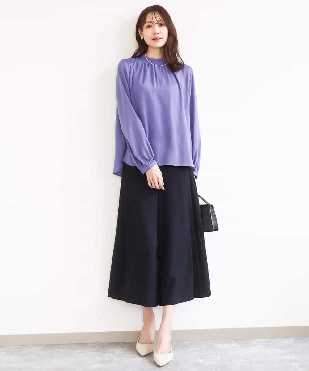 FOLGD26170 MK MICHEL KLEIN(MK ミッシェルクラン) [洗える]サイドプリーツガウチョパンツ ネイビー