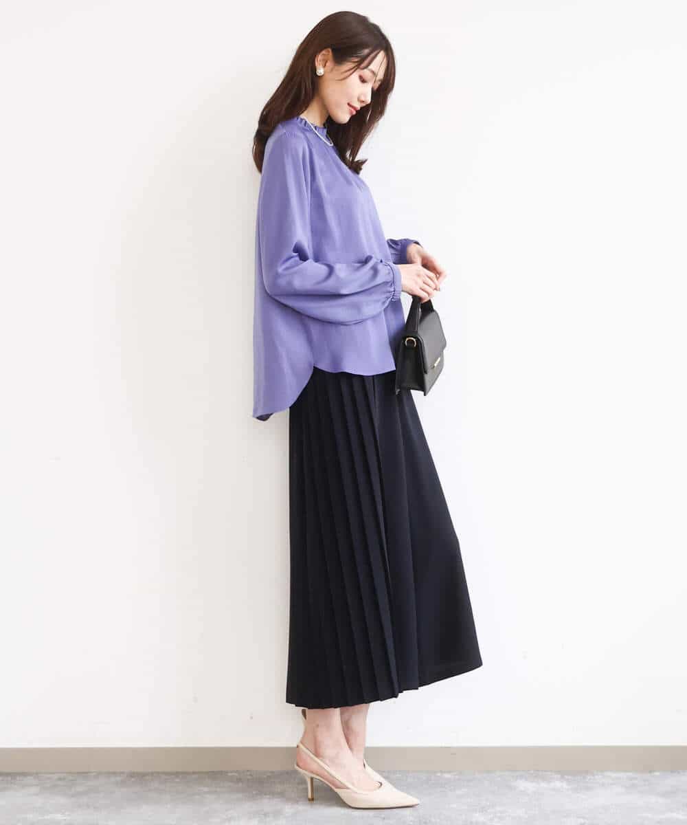 FOLGD26170 MK MICHEL KLEIN(MK ミッシェルクラン) [洗える]サイドプリーツガウチョパンツ ネイビー