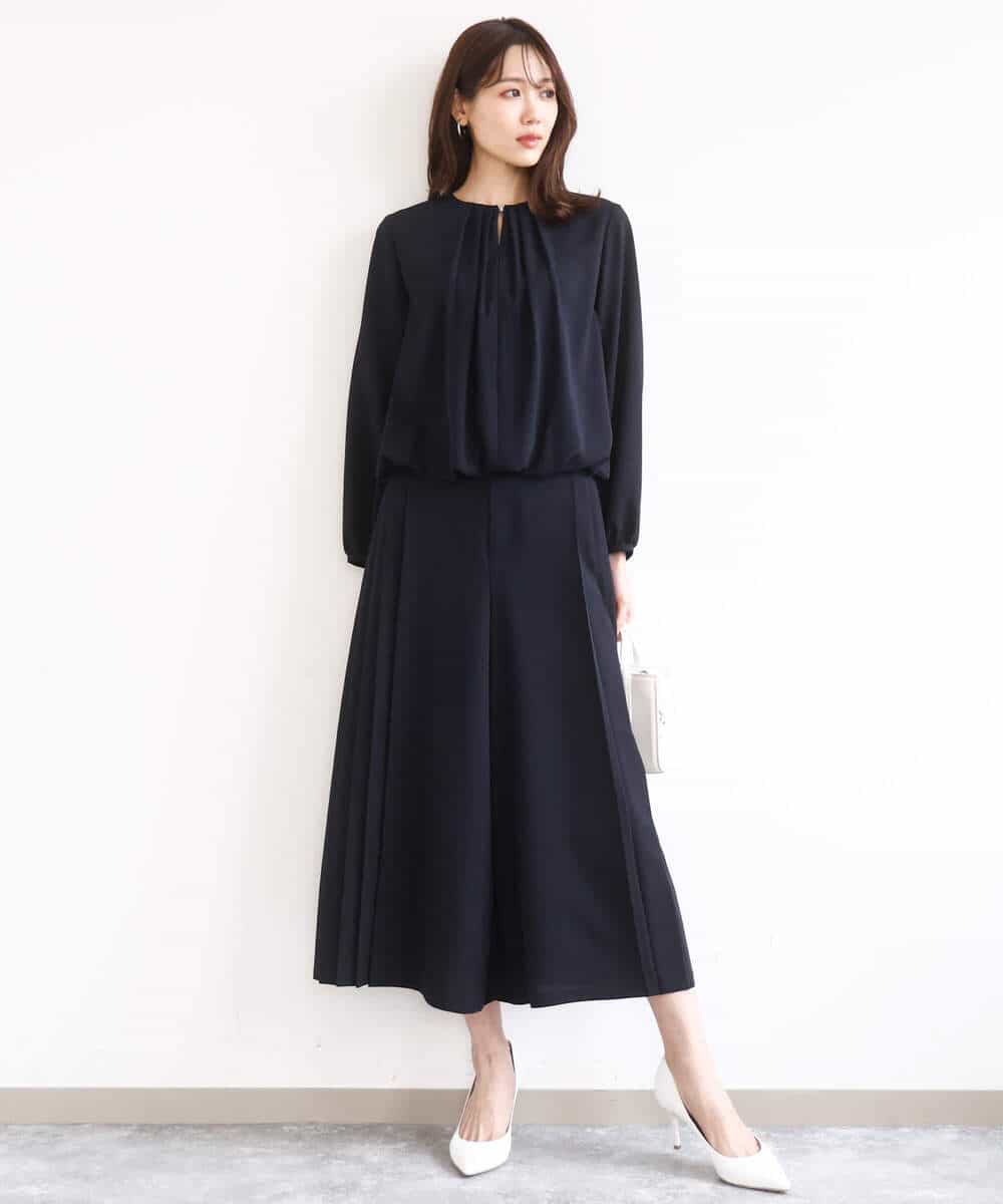 FOLGD26170 MK MICHEL KLEIN(MK ミッシェルクラン) [洗える]サイドプリーツガウチョパンツ ネイビー
