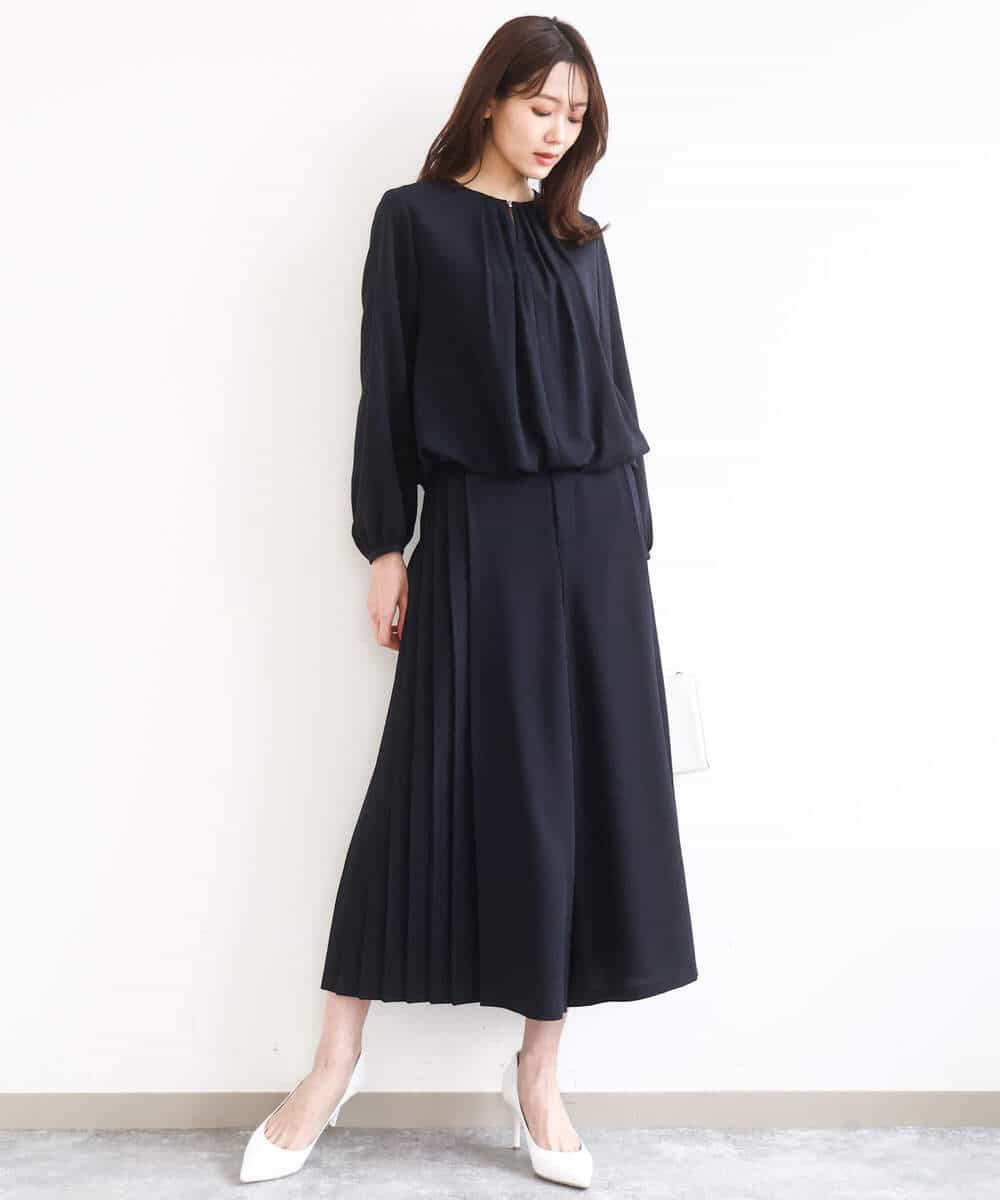 FOLGD26170 MK MICHEL KLEIN(MK ミッシェルクラン) [洗える]サイドプリーツガウチョパンツ ネイビー
