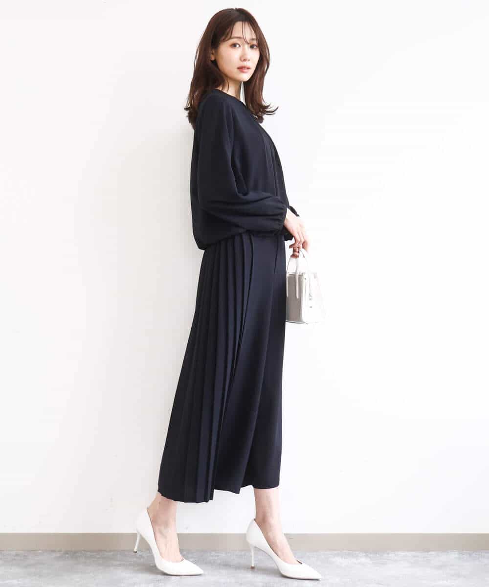 FOLGD26170 MK MICHEL KLEIN(MK ミッシェルクラン) [洗える]サイドプリーツガウチョパンツ ネイビー