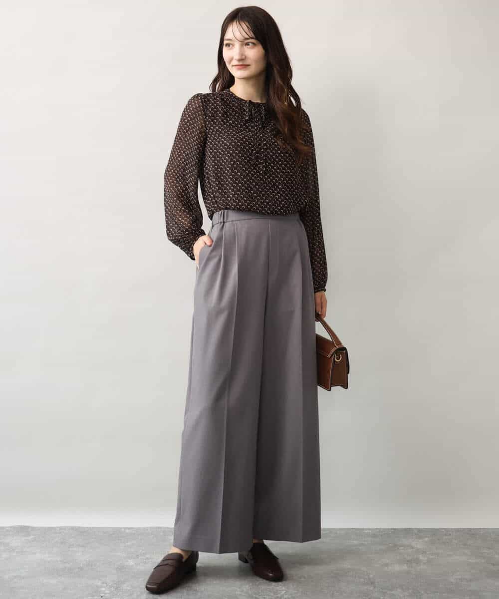 FOLJD45160 MK MICHEL KLEIN(MK ミッシェルクラン) [洗える/イージーケア/抗ピリング/ナチュラルストレッチ]ストレートワイドシルエットパンツ（無地） ブラック