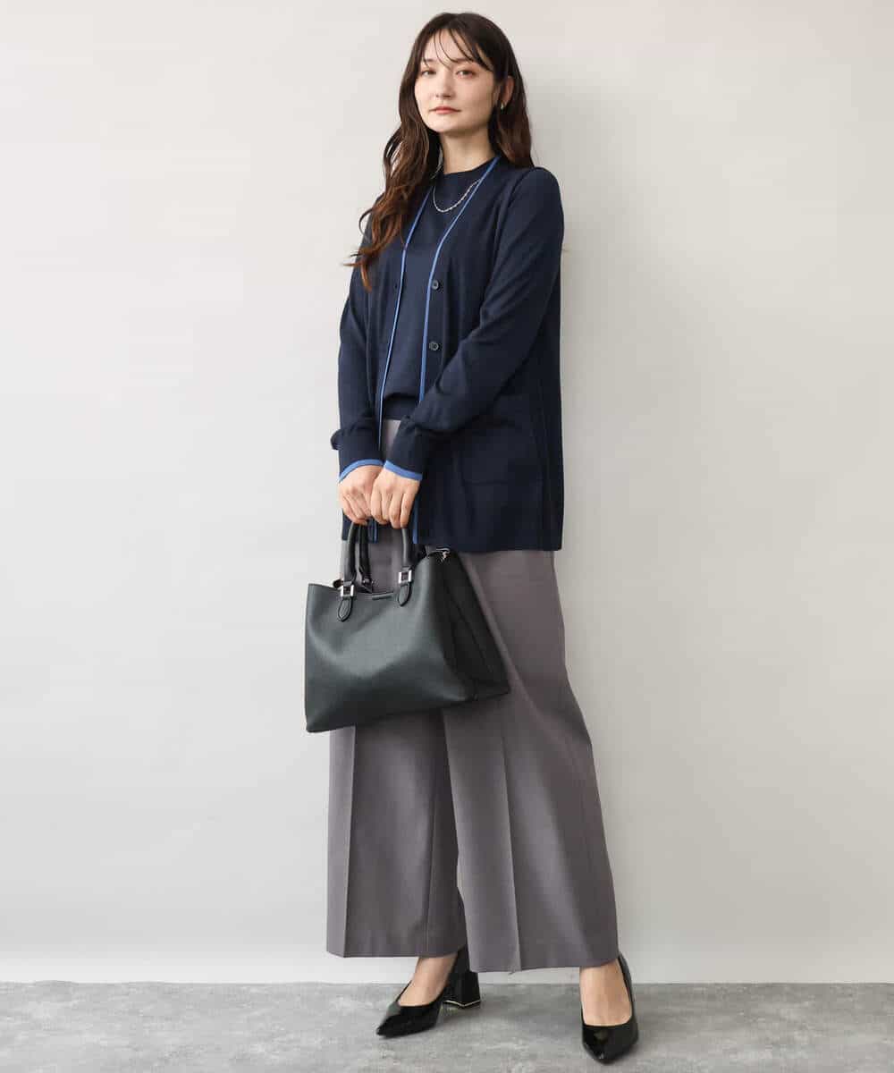 FOLJD45160 MK MICHEL KLEIN(MK ミッシェルクラン) [洗える/イージーケア/抗ピリング/ナチュラルストレッチ]ストレートワイドシルエットパンツ（無地） ブラック