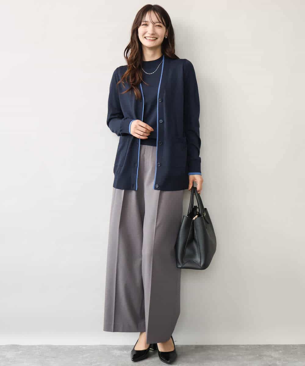 FOLJD45160 MK MICHEL KLEIN(MK ミッシェルクラン) [洗える/イージーケア/抗ピリング/ナチュラルストレッチ]ストレートワイドシルエットパンツ（無地） ブラック