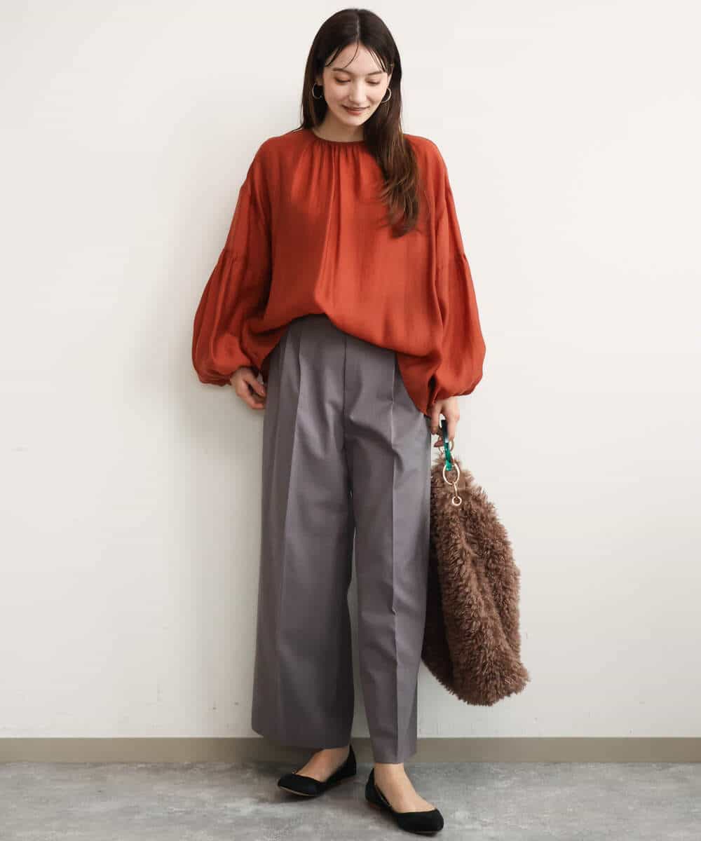 FOLJD45160 MK MICHEL KLEIN(MK ミッシェルクラン) [洗える/イージーケア/抗ピリング/ナチュラルストレッチ]ストレートワイドシルエットパンツ（無地） ブラック