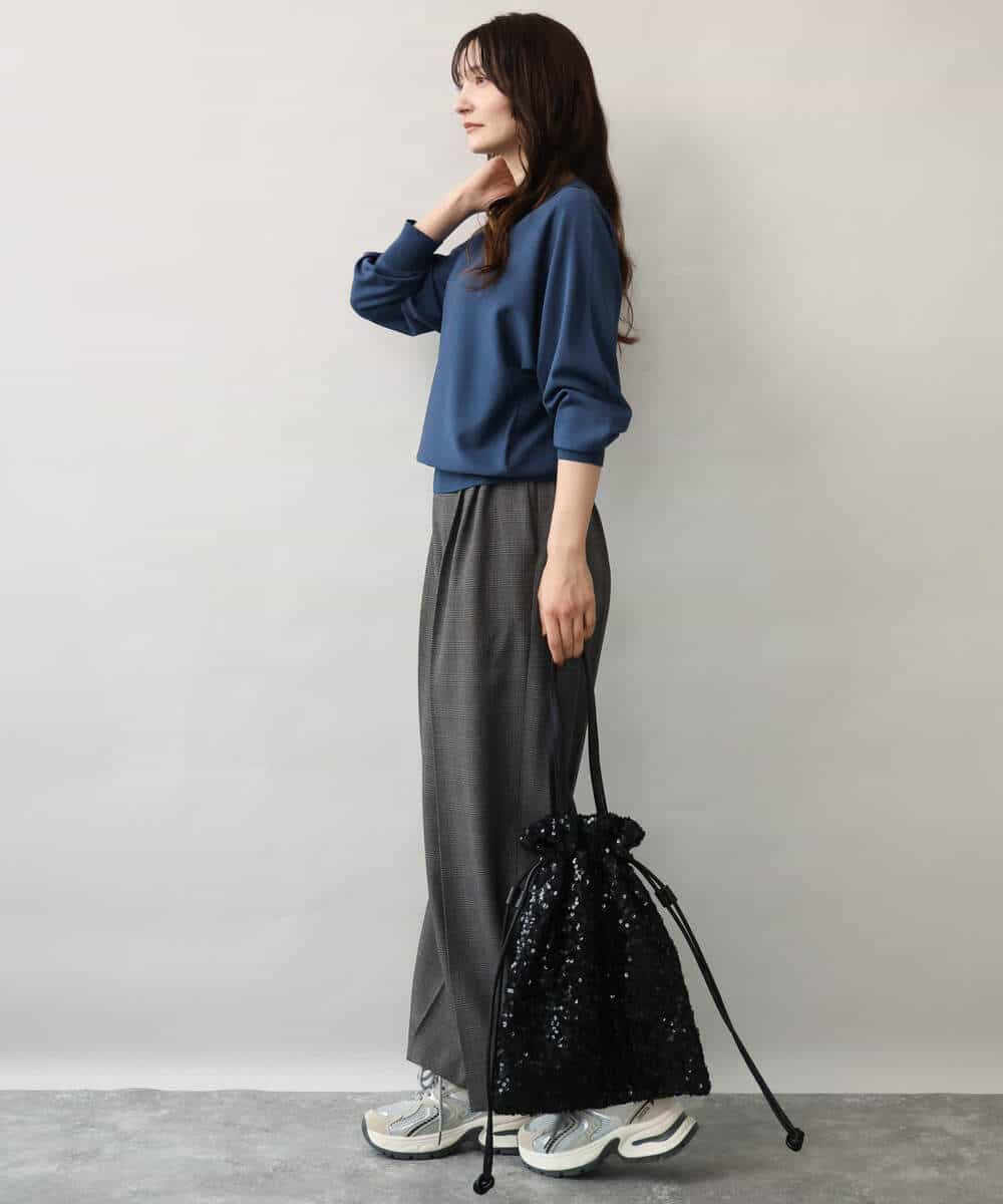 FOLJE45160 MK MICHEL KLEIN(MK ミッシェルクラン) [洗える/イージーケア/抗ピリング/ナチュラルストレッチ/ソフトタッチ]ストレートワイドシルエットパンツ（チェック） ダークグレー