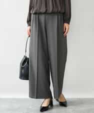 FOLJE45160 MK MICHEL KLEIN(MK ミッシェルクラン) [洗える/イージーケア/抗ピリング/ナチュラルストレッチ/ソフトタッチ]ストレートワイドシルエットパンツ（チェック） ダークグレー