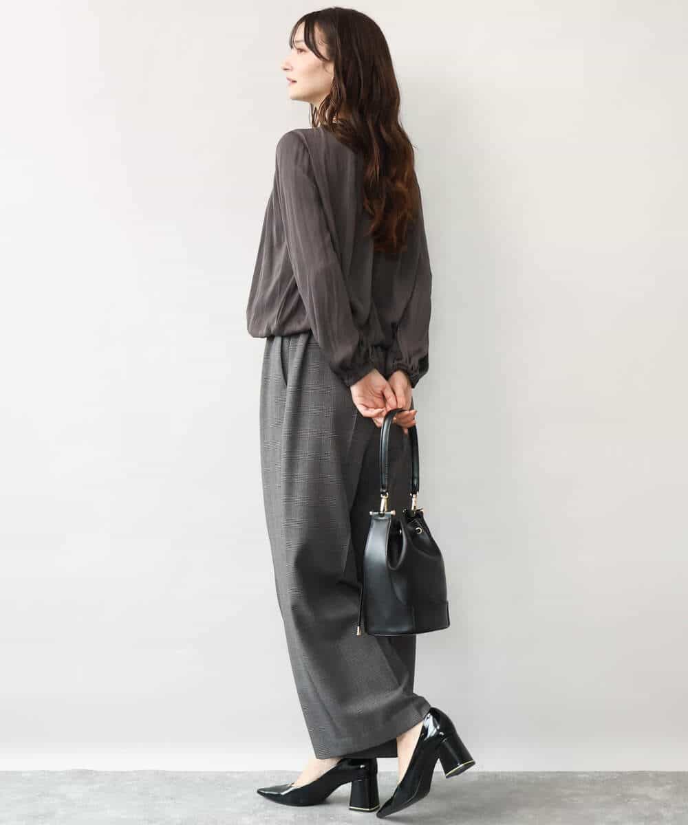FOLJE45160 MK MICHEL KLEIN(MK ミッシェルクラン) [洗える/イージーケア/抗ピリング/ナチュラルストレッチ/ソフトタッチ]ストレートワイドシルエットパンツ（チェック） ダークグレー