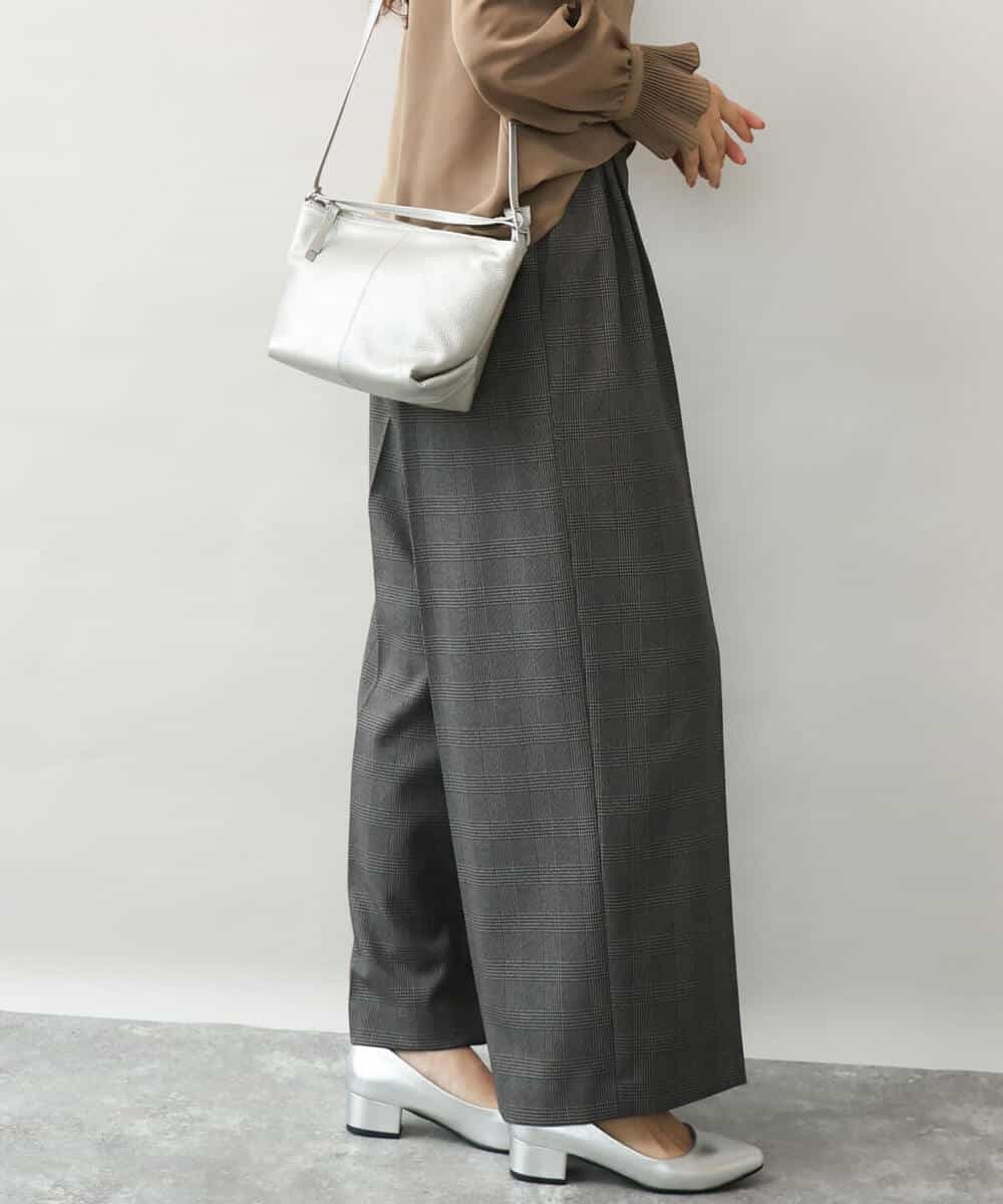 FOLJE45160 MK MICHEL KLEIN(MK ミッシェルクラン) [洗える/イージーケア/抗ピリング/ナチュラルストレッチ/ソフトタッチ]ストレートワイドシルエットパンツ（チェック） ダークグレー
