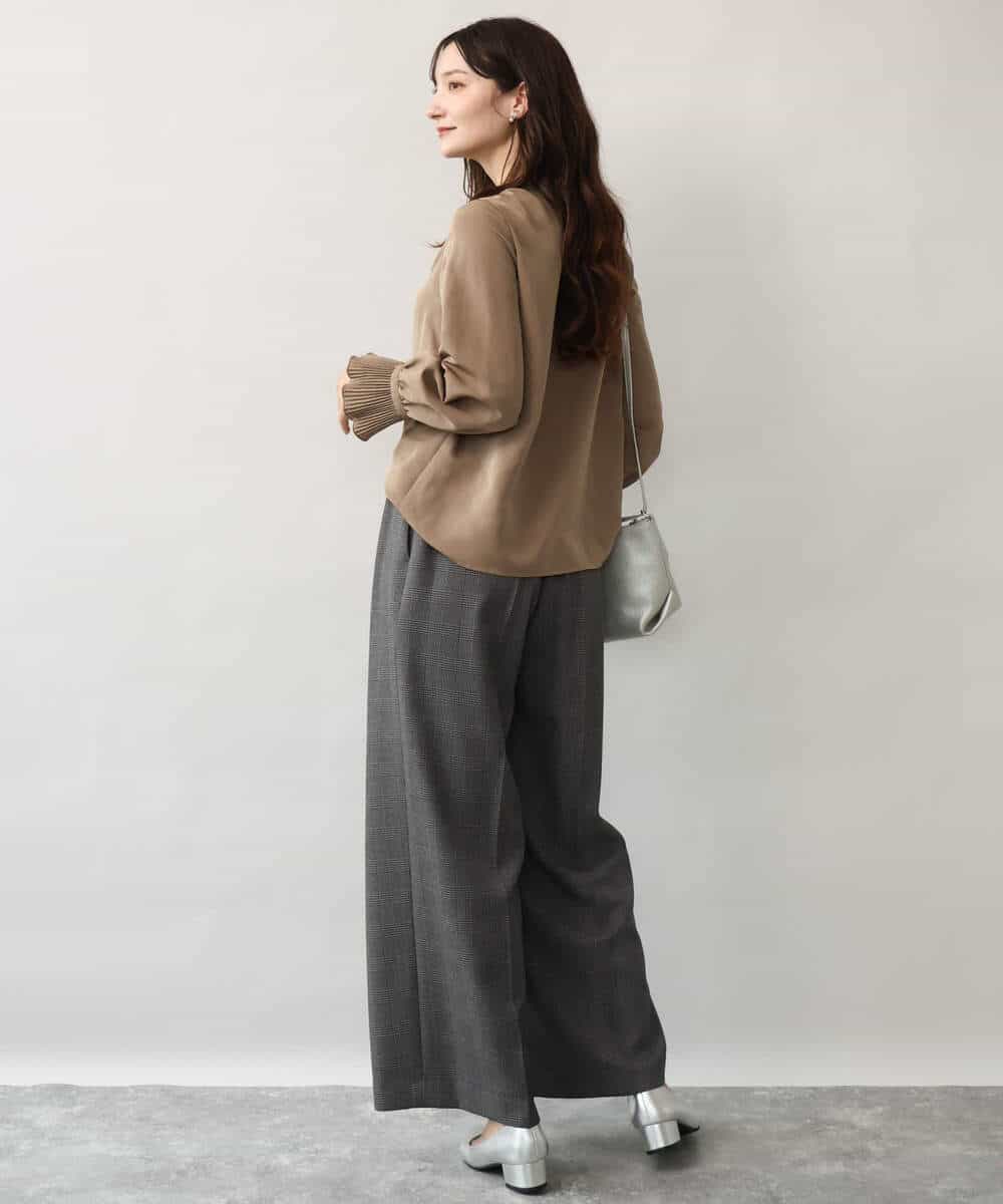 FOLJE45160 MK MICHEL KLEIN(MK ミッシェルクラン) [洗える/イージーケア/抗ピリング/ナチュラルストレッチ/ソフトタッチ]ストレートワイドシルエットパンツ（チェック） ダークグレー