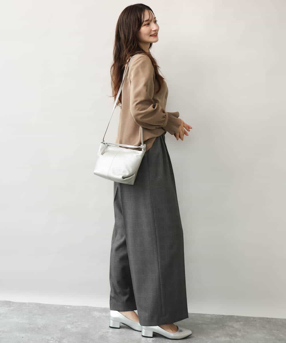 FOLJE45160 MK MICHEL KLEIN(MK ミッシェルクラン) [洗える/イージーケア/抗ピリング/ナチュラルストレッチ/ソフトタッチ]ストレートワイドシルエットパンツ（チェック） ダークグレー