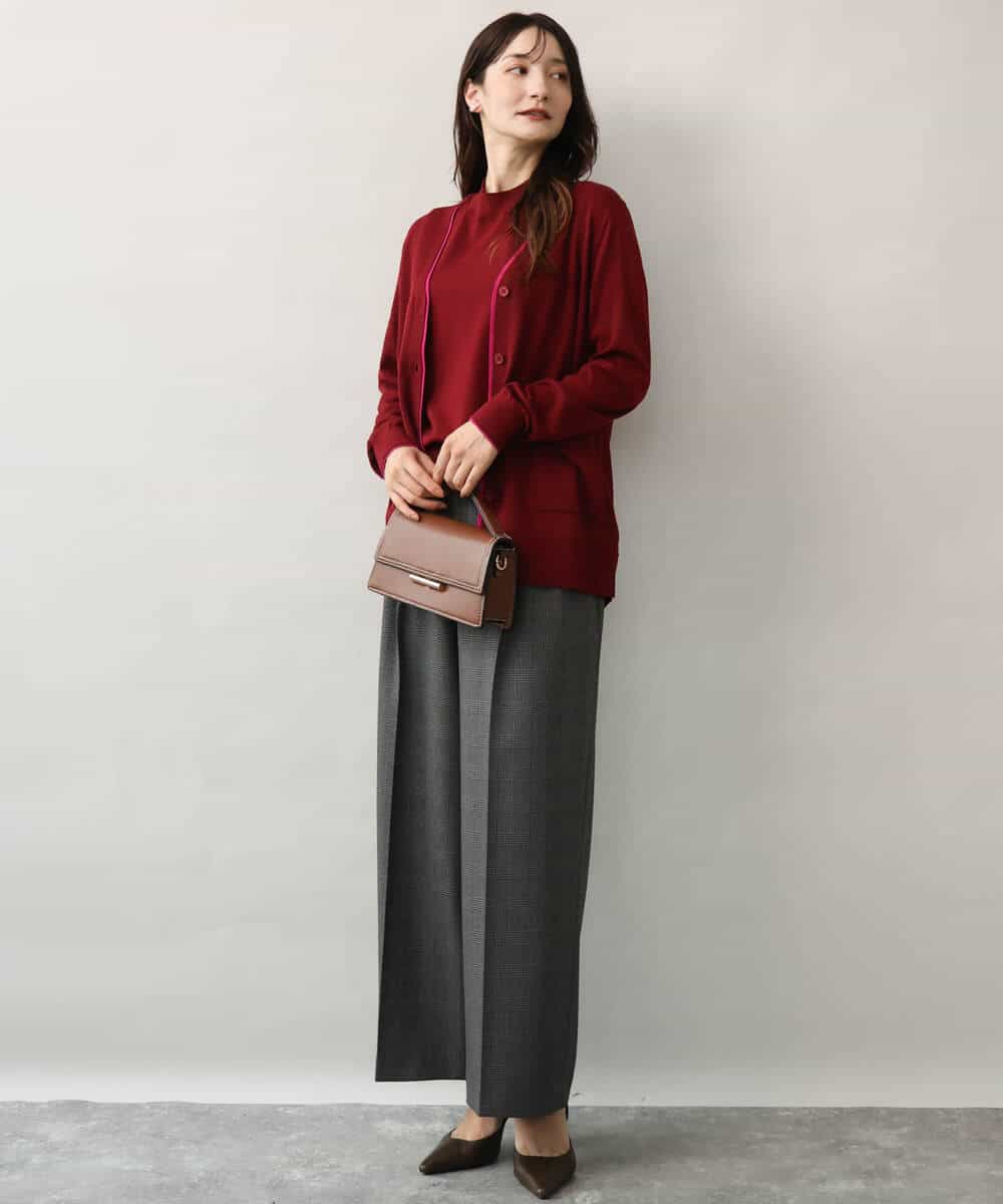 FOLJE45160 MK MICHEL KLEIN(MK ミッシェルクラン) [洗える/イージーケア/抗ピリング/ナチュラルストレッチ/ソフトタッチ]ストレートワイドシルエットパンツ（チェック） ダークグレー