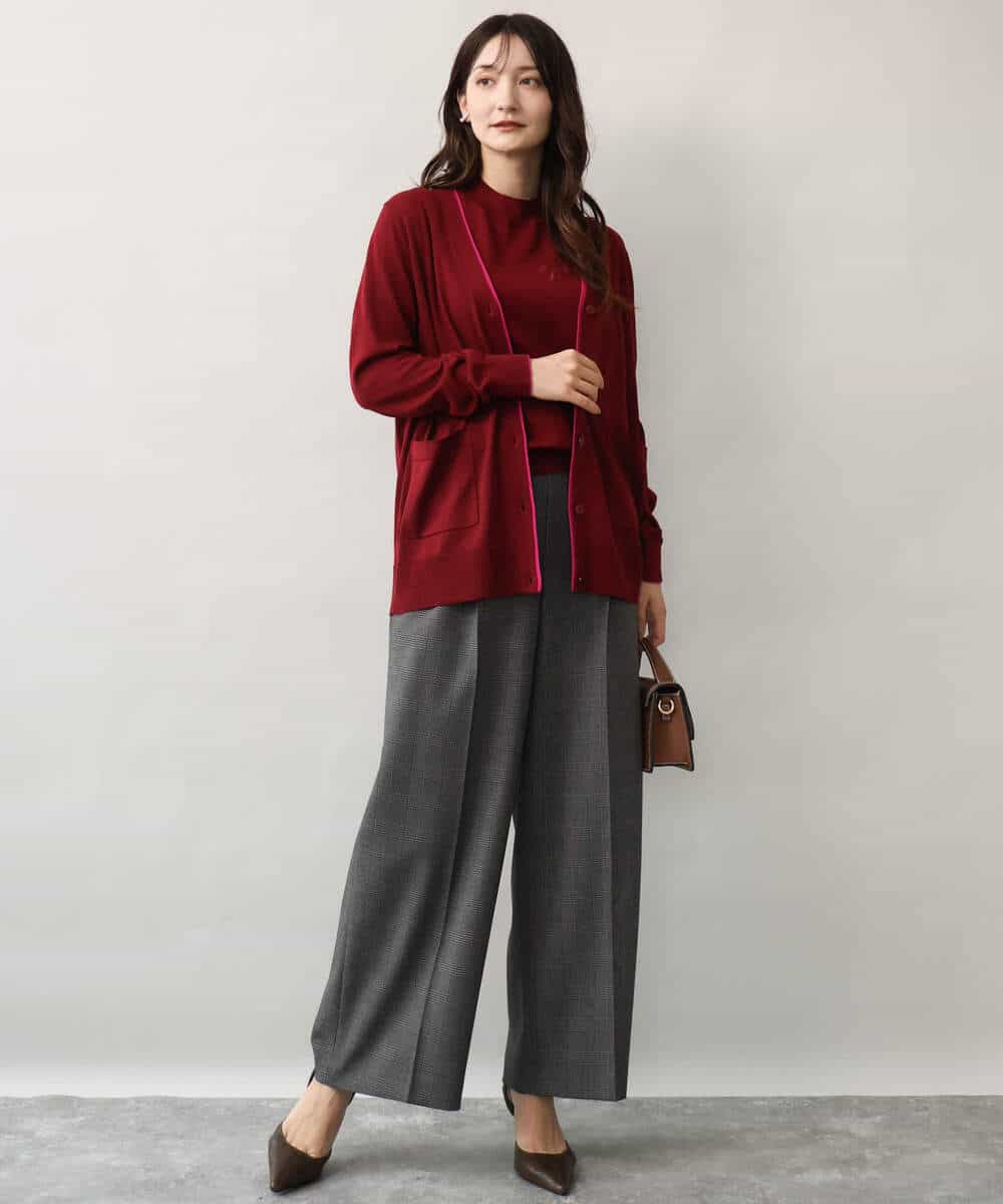 FOLJE45160 MK MICHEL KLEIN(MK ミッシェルクラン) [洗える/イージーケア/抗ピリング/ナチュラルストレッチ/ソフトタッチ]ストレートワイドシルエットパンツ（チェック） ダークグレー