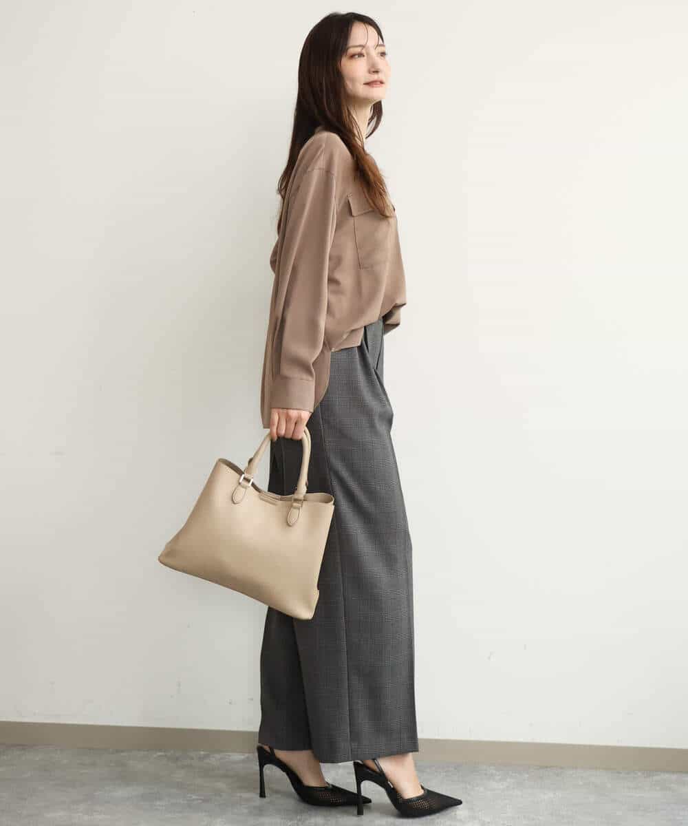 FOLJE45160 MK MICHEL KLEIN(MK ミッシェルクラン) [洗える/イージーケア/抗ピリング/ナチュラルストレッチ/ソフトタッチ]ストレートワイドシルエットパンツ（チェック） ダークグレー