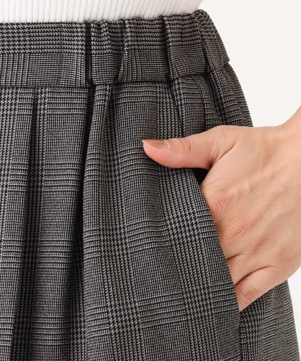 FOLJE45160 MK MICHEL KLEIN(MK ミッシェルクラン) [洗える/イージーケア/抗ピリング/ナチュラルストレッチ/ソフトタッチ]ストレートワイドシルエットパンツ（チェック） ダークグレー