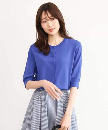 FOSHD60130 MK MICHEL KLEIN [UVカット/接触冷感/洗える]5分袖ニットカーディガン