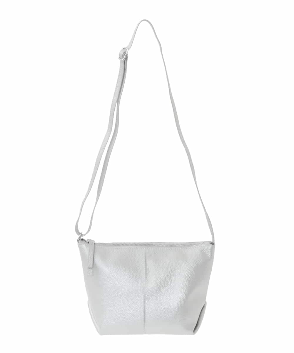 FR5GD01130 MK MICHEL KLEIN(MK ミッシェルクラン) シュリングレザー台形ショルダーバッグ シルバー